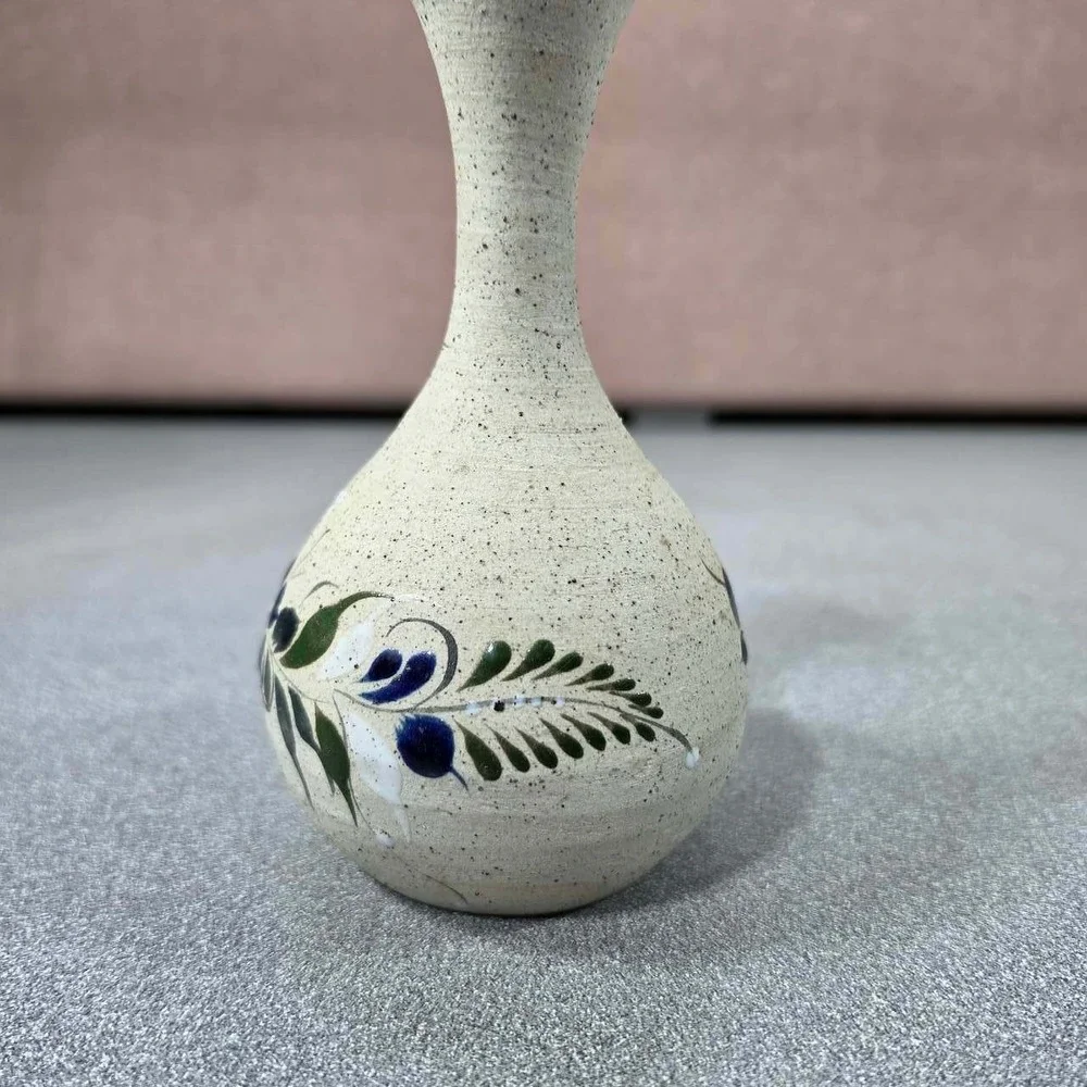 Ken Edwards Tonala Bud Vase Mexico Blue Floral Signed Pottery Excellent